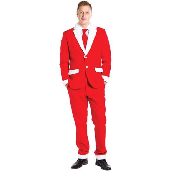 Men's Ugly Christmas Red Sweater Inspired Holiday Suit Jacket Blazer Xmas Party - Picture 1 of 6